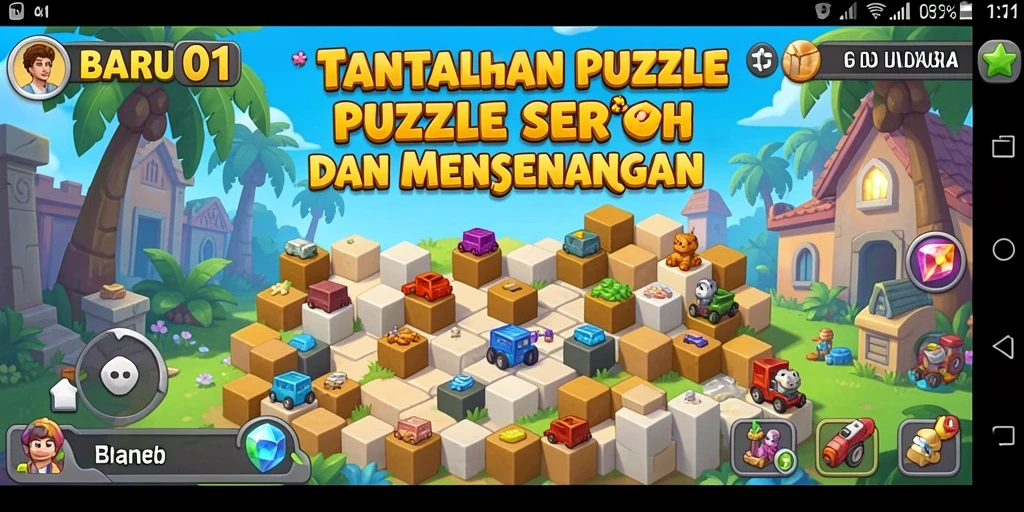 Screenshot gameplay BARU01 menampilkan berbagai teka-teki menarik dan menantang.