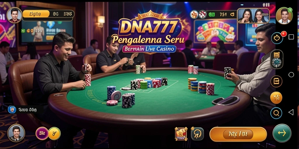 Screenshot utama DNA777 menampilkan dealer langsung dalam permainan Live Casino yang menarik.
