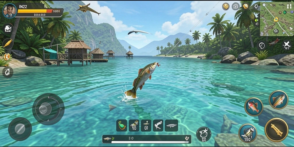 Tampilan gameplay IN22 menampilkan pengalaman memancing yang seru dan realistis.