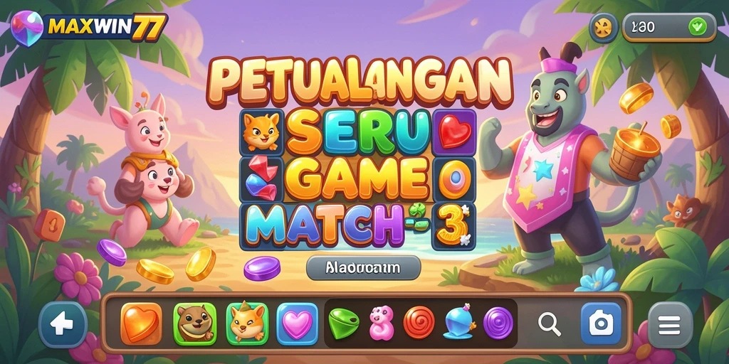 Screenshot gameplay MAXWIN77 menampilkan aksi seru permainan Match-3.