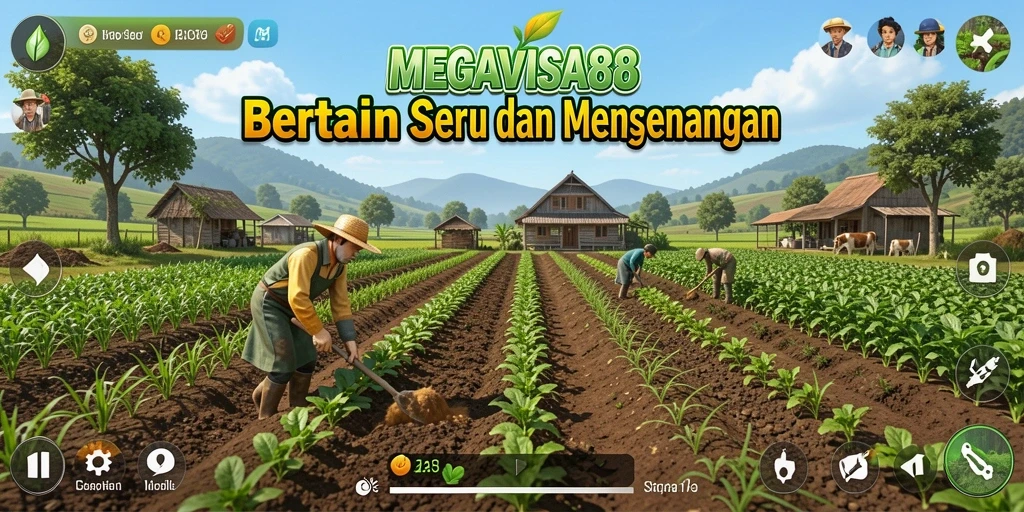 Gameplay MEGAVISA88 menampilkan kebun yang indah dan interaksi dengan hewan ternak.