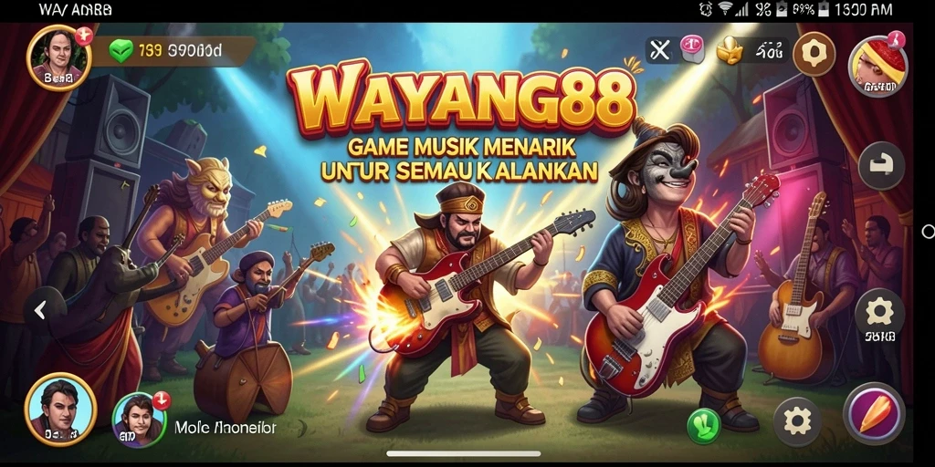 Tampilan gameplay <strong>WAYANG88</strong> yang penuh warna dan musik.